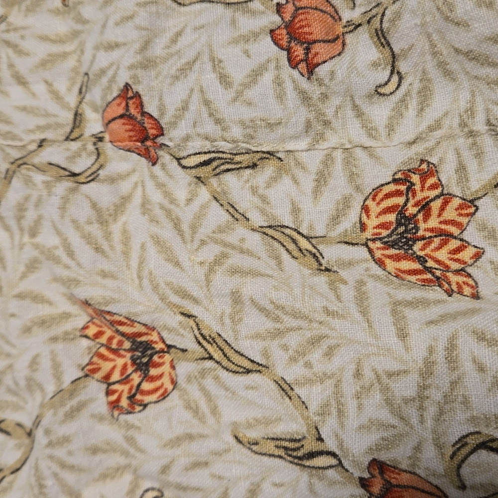 Flax blouse 100% linen poppy tulip floral print long sleeve crew neck cream S - Picture 3 of 3